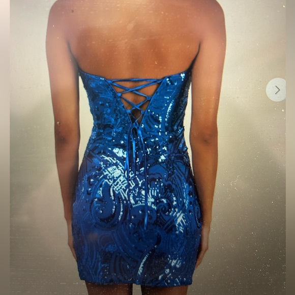 LULUs Elegant Blue Sequin Strapless Dress - Picture 4 of 6